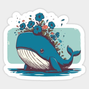 Kawaii Whale and petunias garden Sticker